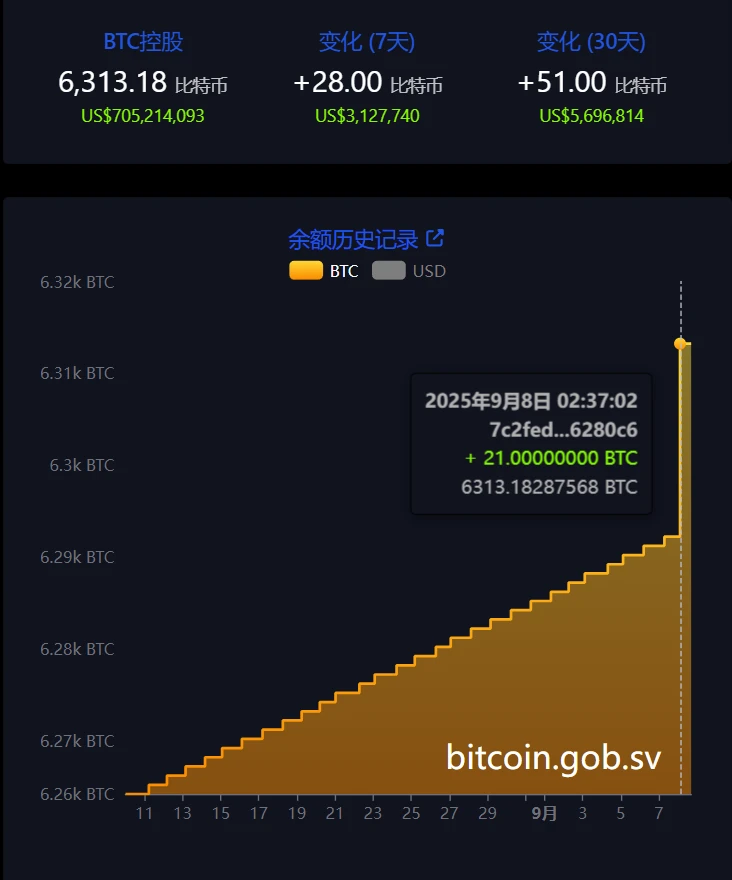 萨尔瓦多比特币法案四周年纪念日增持21枚比特币